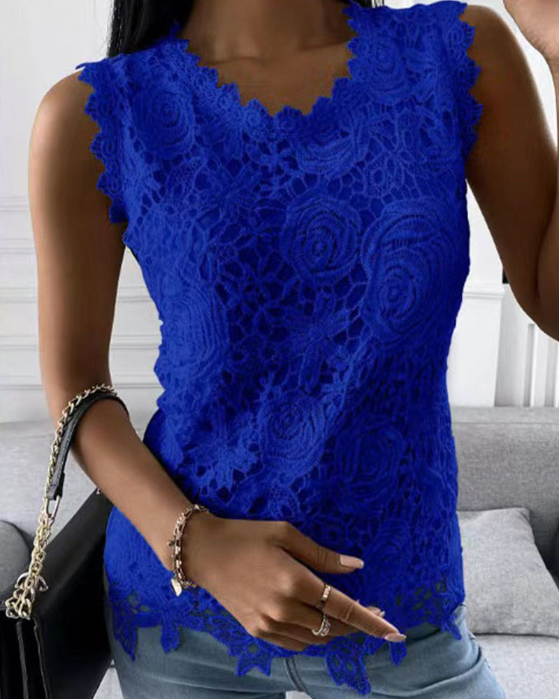 Women's Round Neck Sheer Floral Summer Top-Omni Prime Goods