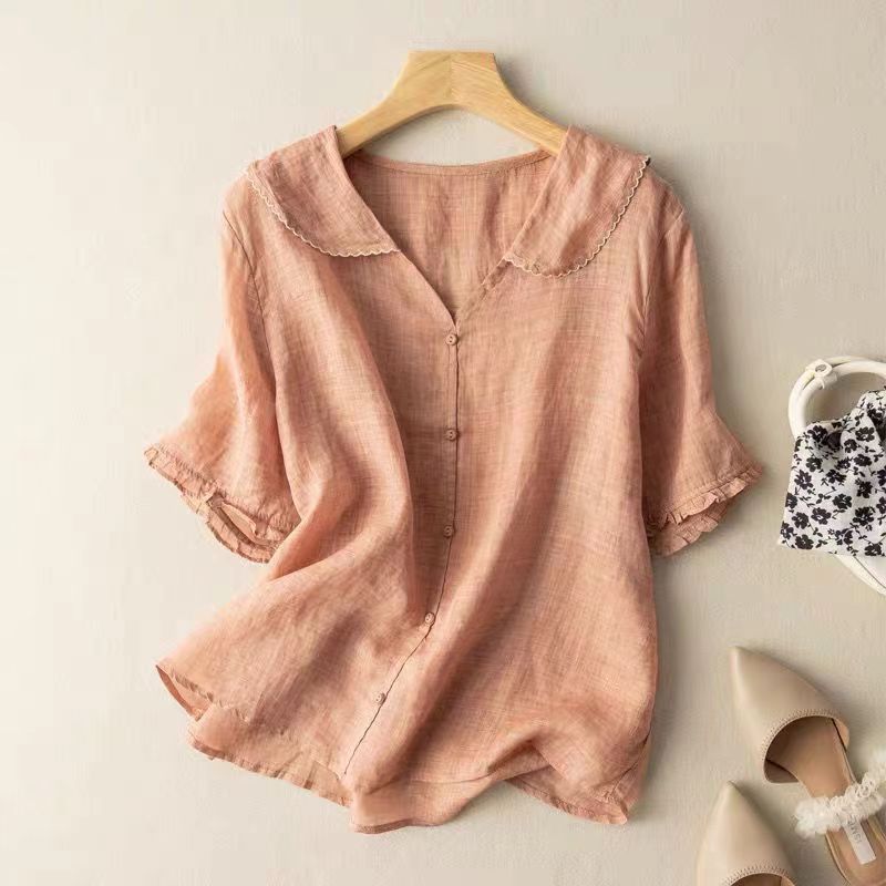 Women's Scalloped Collar V-Neck Ruffle Sleeve Blouse-Omni Prime Goods