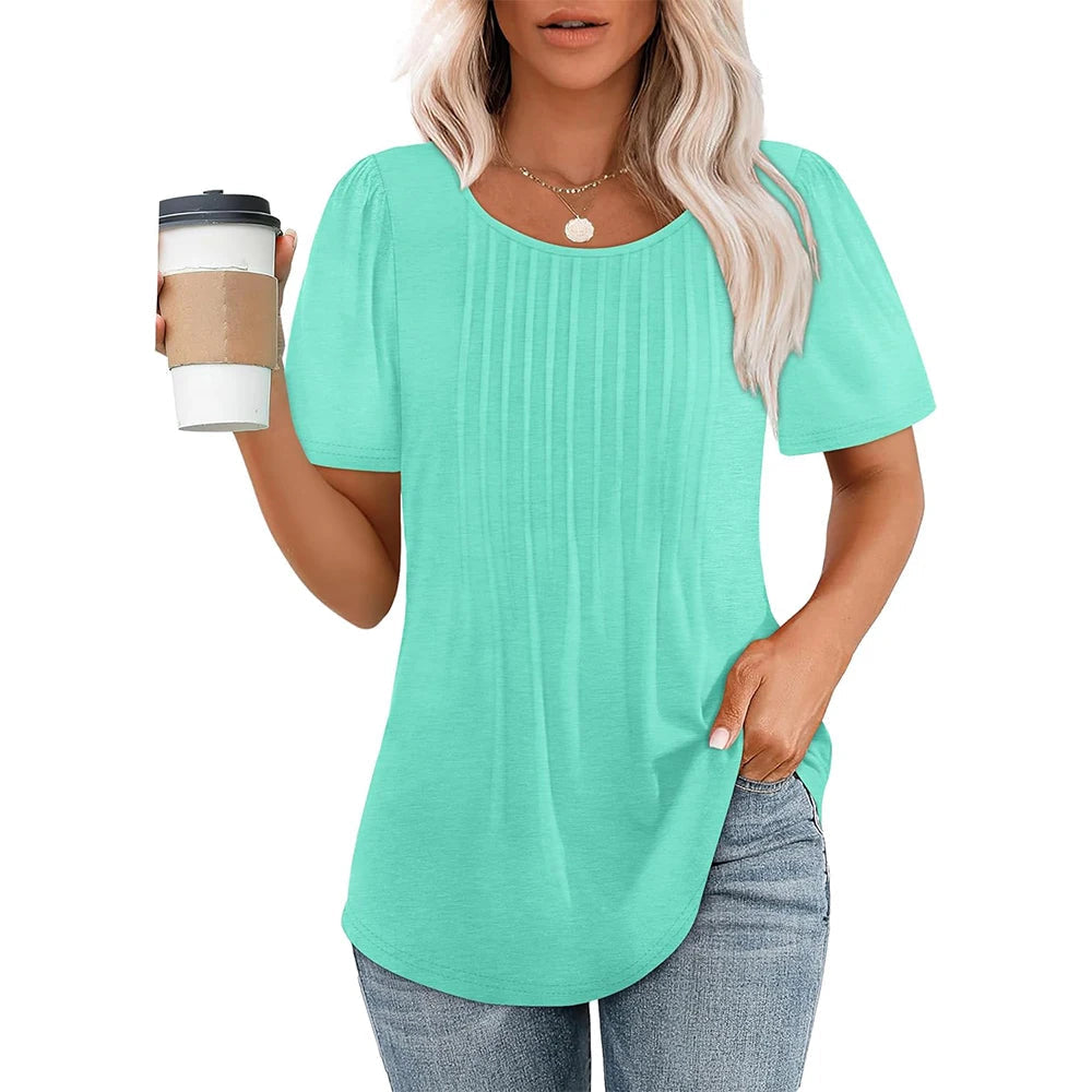 Women's Short Sleeve Round Neck Casual Top-Omni Prime Goods