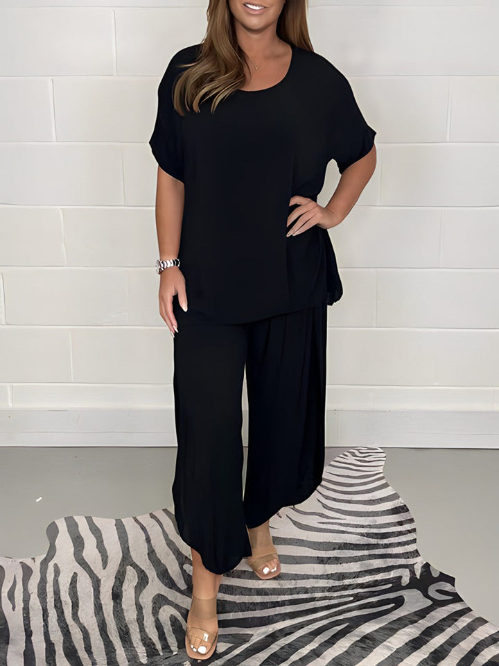 Women's Short Sleeve Wide Leg Two Piece Outfit-Omni Prime Goods