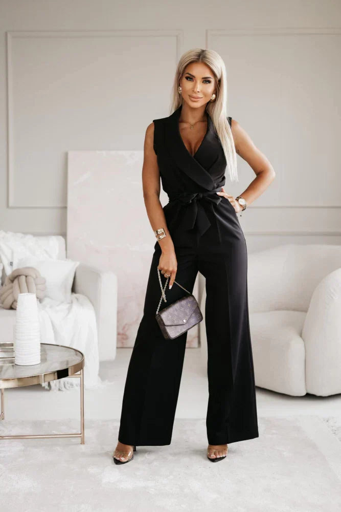 Women's Sleeveless Jumpsuit with Stylish Lapel Collar-Omni Prime Goods