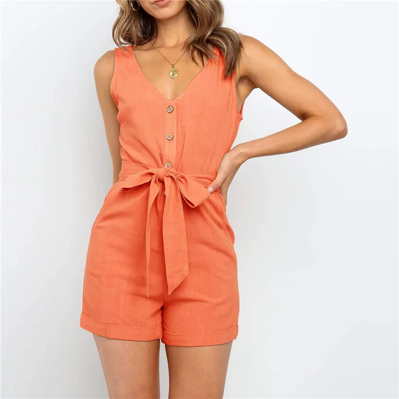 Women's Sleeveless V-Neck Jumpsuit-Omni Prime Goods