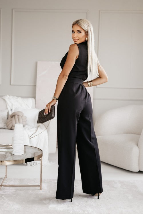 Women's Sleeveless V Neck Wide Leg Jumpsuit-Omni Prime Goods