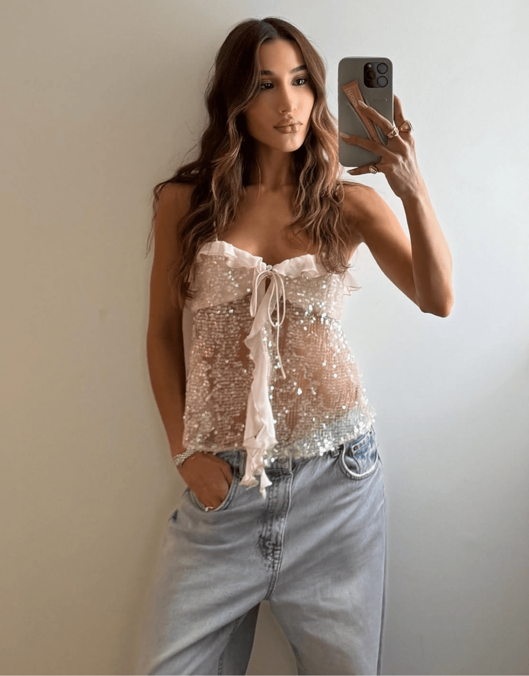 Women's Sparkly Tie Front Sleeveless White Top-Omni Prime Goods