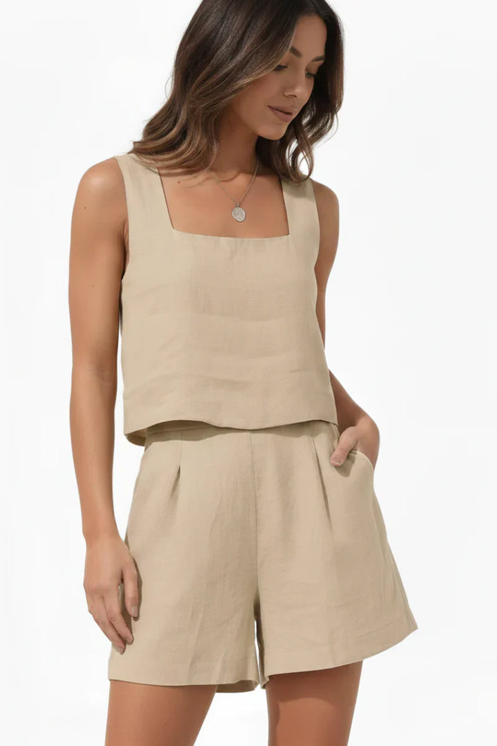 Women's Square Neck Sleeveless Two Piece Outfit-Omni Prime Goods