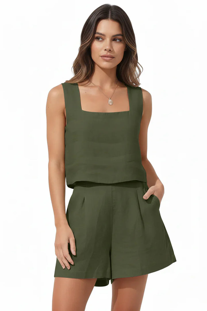 Women's Square Neck Sleeveless Two Piece Outfit-Omni Prime Goods
