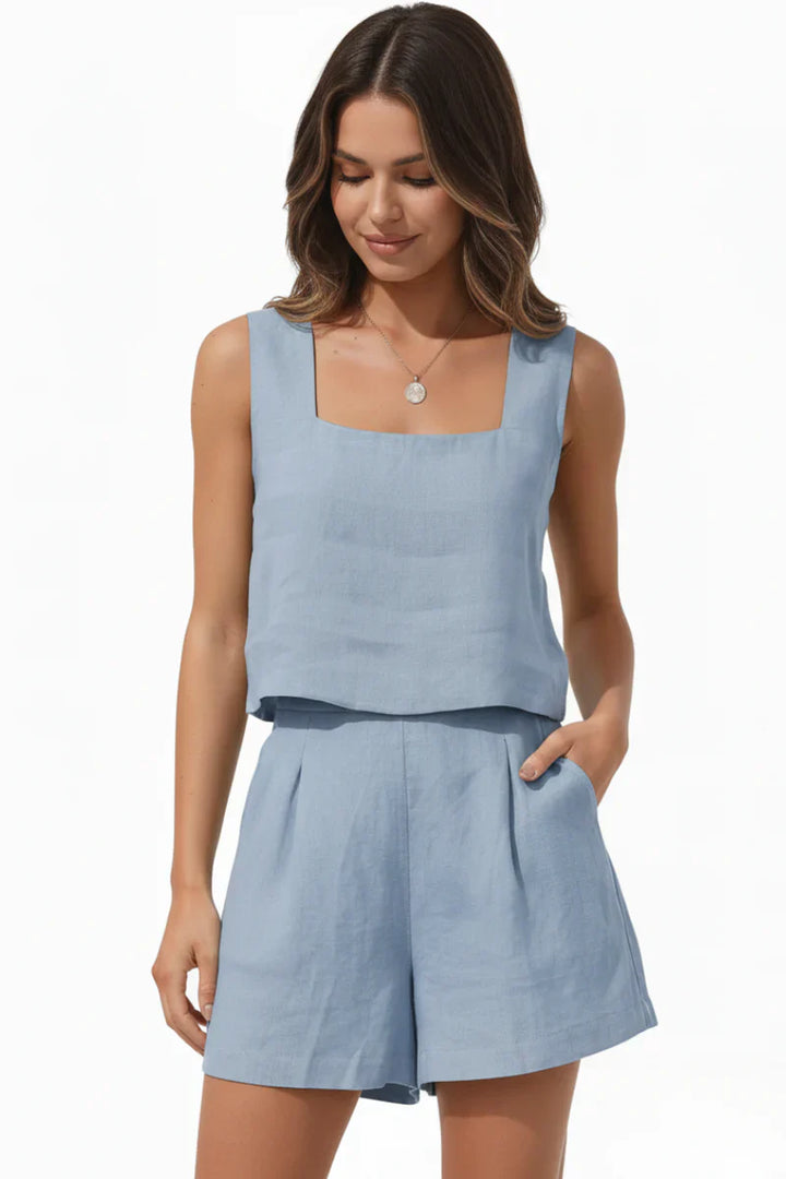 Women's Square Neck Sleeveless Two Piece Outfit-Omni Prime Goods
