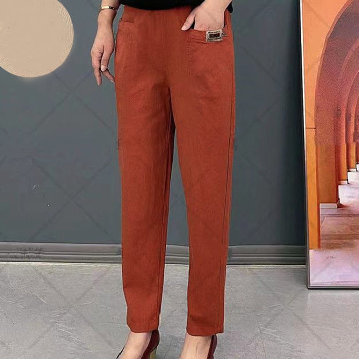 Women's Straight Leg Fitted Pants with Pockets-Omni Prime Goods
