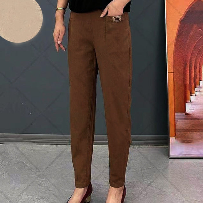 Women's Straight Leg Fitted Pants with Pockets-Omni Prime Goods