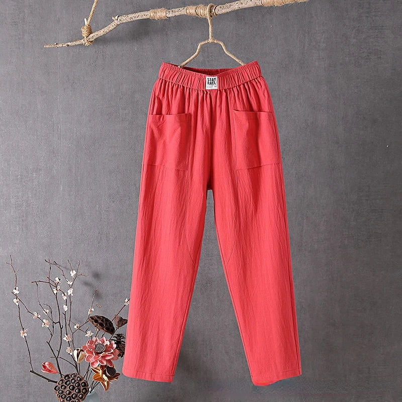 Women's Straight Leg High Rise Summer Trousers-Omni Prime Goods