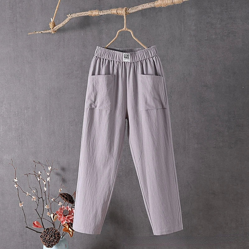 Women's Straight Leg High Rise Summer Trousers-Omni Prime Goods