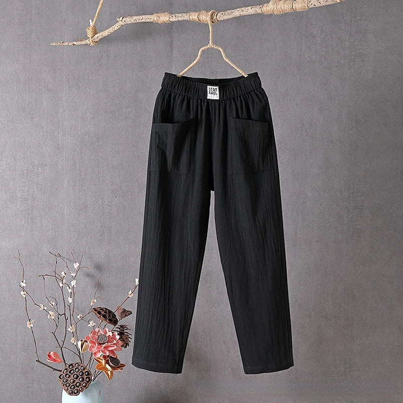 Women's Straight Leg High Rise Summer Trousers-Omni Prime Goods