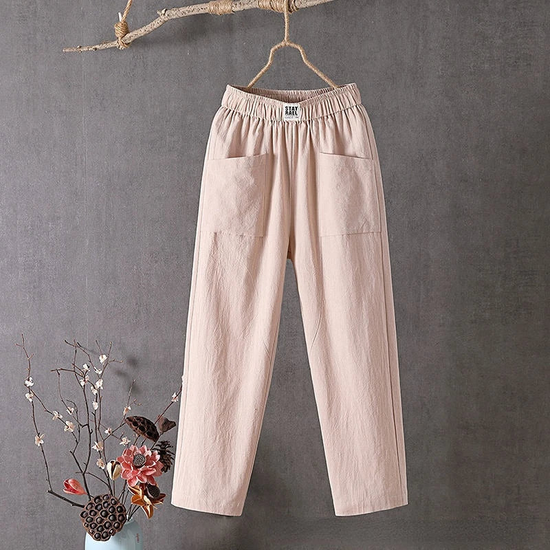 Women's Straight Leg High Rise Summer Trousers-Omni Prime Goods