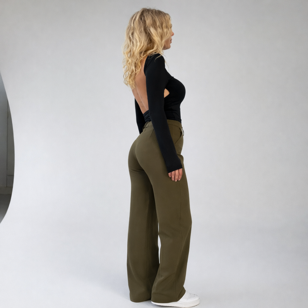 Women's Straight Leg High Waisted Trousers-Omni Prime Goods
