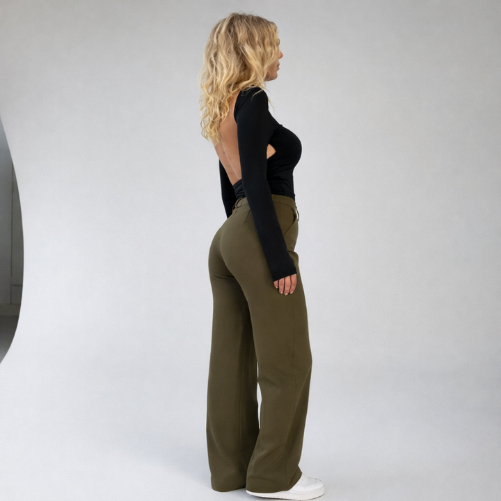Women's Straight Leg High Waisted Trousers-Omni Prime Goods