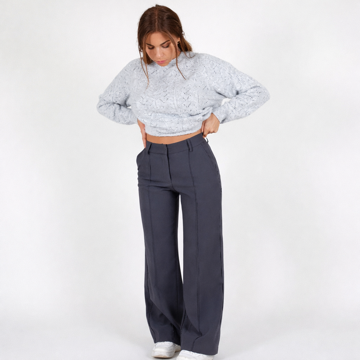 Women's Straight Leg High Waisted Trousers-Omni Prime Goods