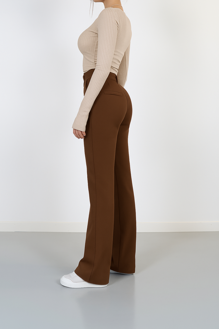 Women's Straight Leg High Waisted Trousers-Omni Prime Goods