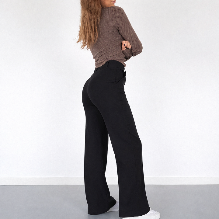 Women's Straight Leg High Waisted Trousers-Omni Prime Goods