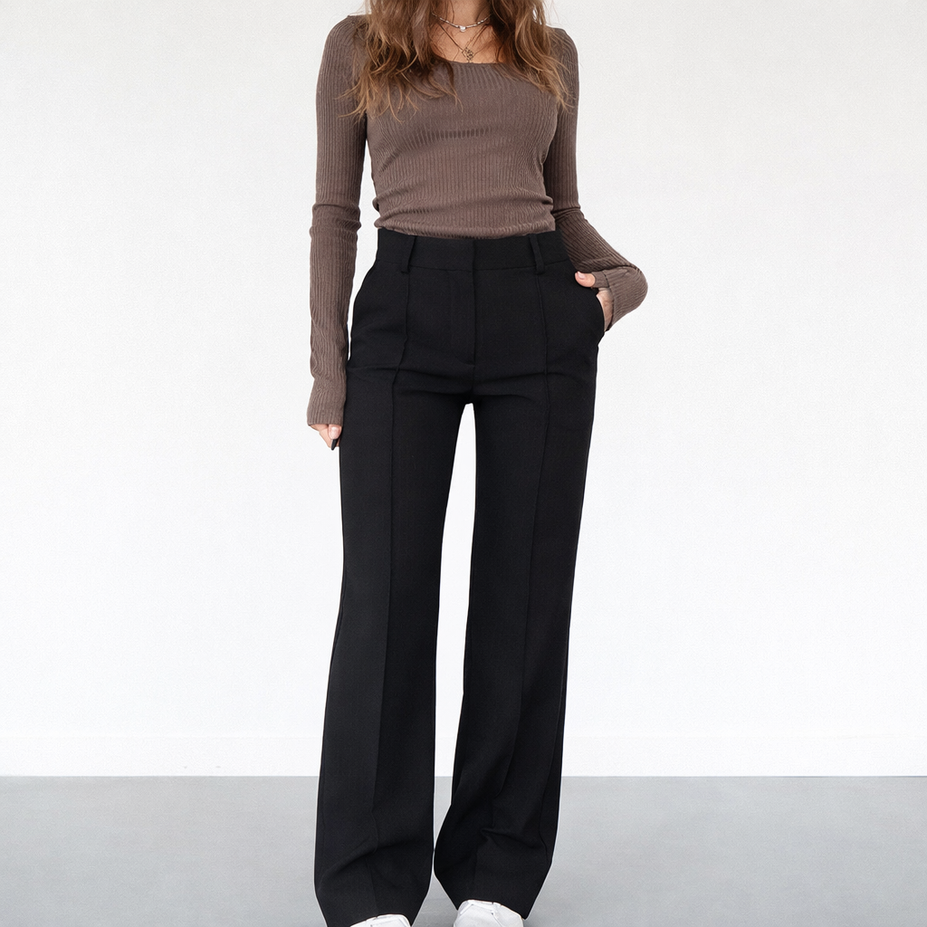 Women's Straight Leg High Waisted Trousers-Omni Prime Goods
