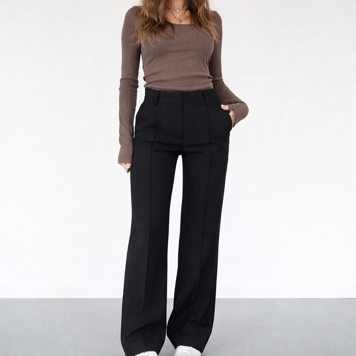 Women's Straight Leg High Waisted Trousers-Omni Prime Goods