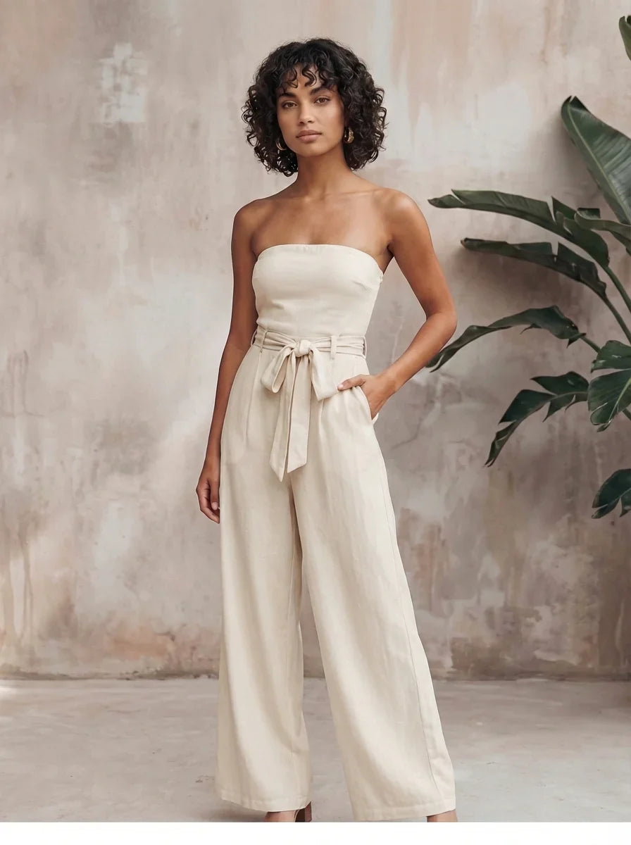 Women's Strapless Waist Tie Summer Jumpsuit-Omni Prime Goods