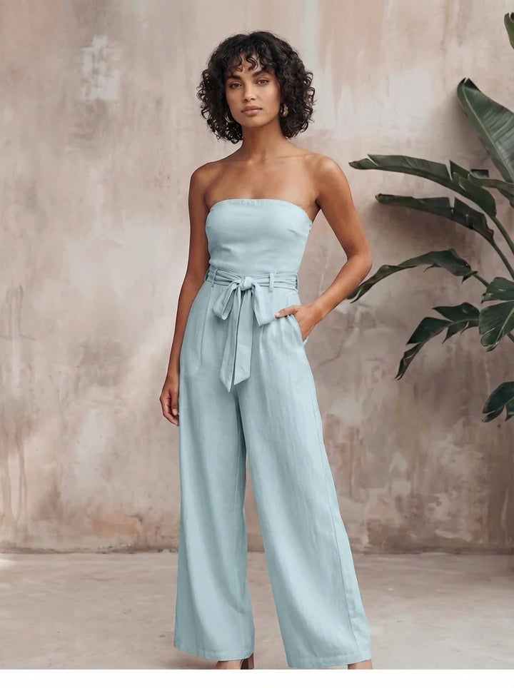 Women's Strapless Waist Tie Summer Jumpsuit-Omni Prime Goods