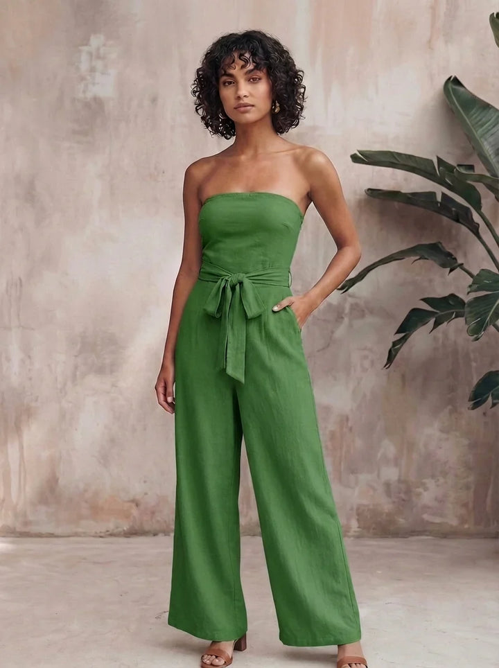 Women's Strapless Waist Tie Summer Jumpsuit-Omni Prime Goods