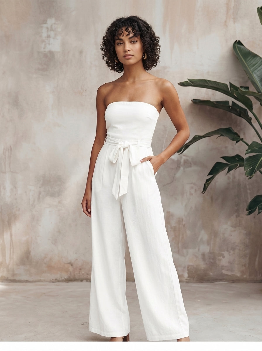 Women's Strapless Waist Tie Summer Jumpsuit-Omni Prime Goods