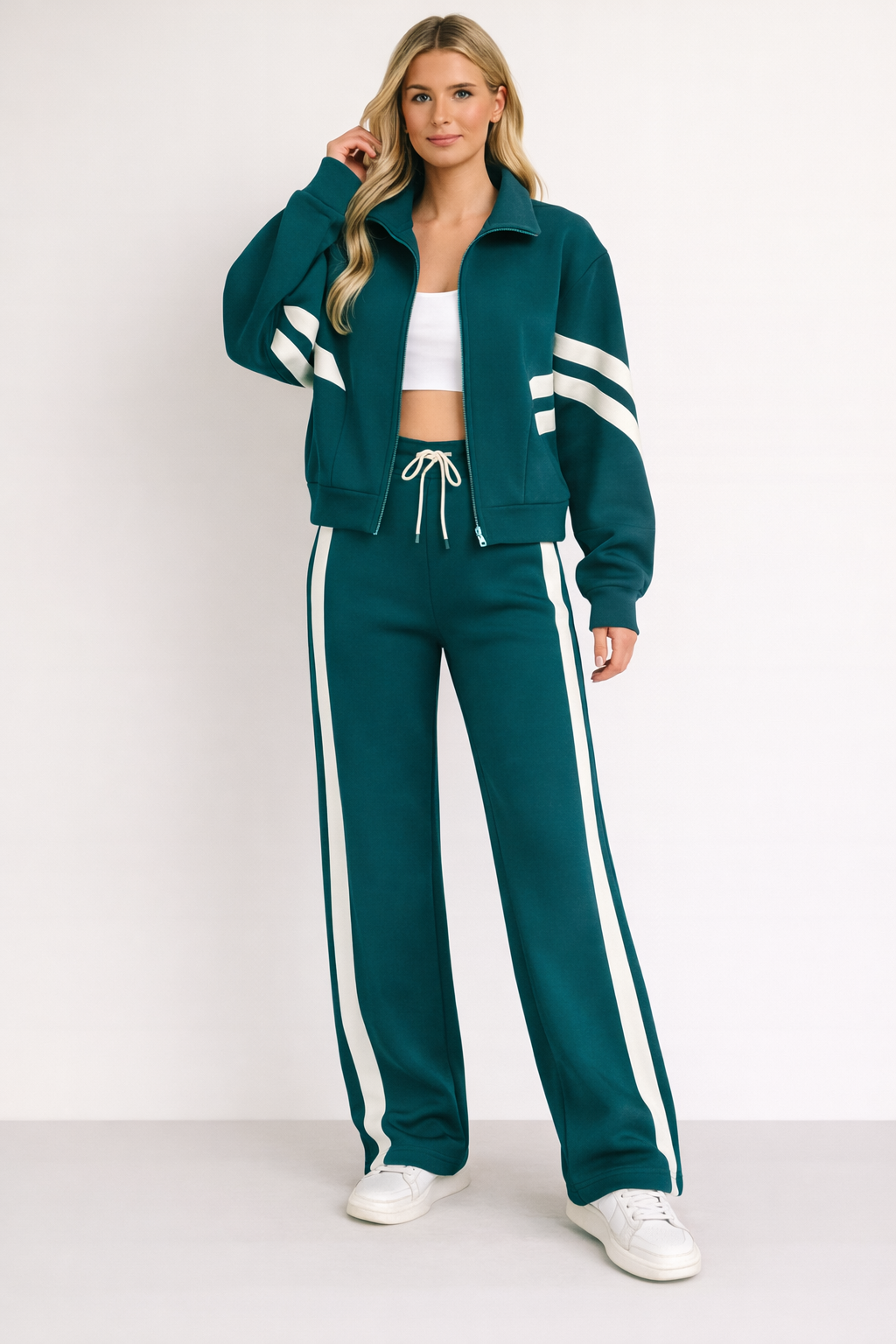 Women's Striped Drawstring Two-Piece Matching Set-Omni Prime Goods