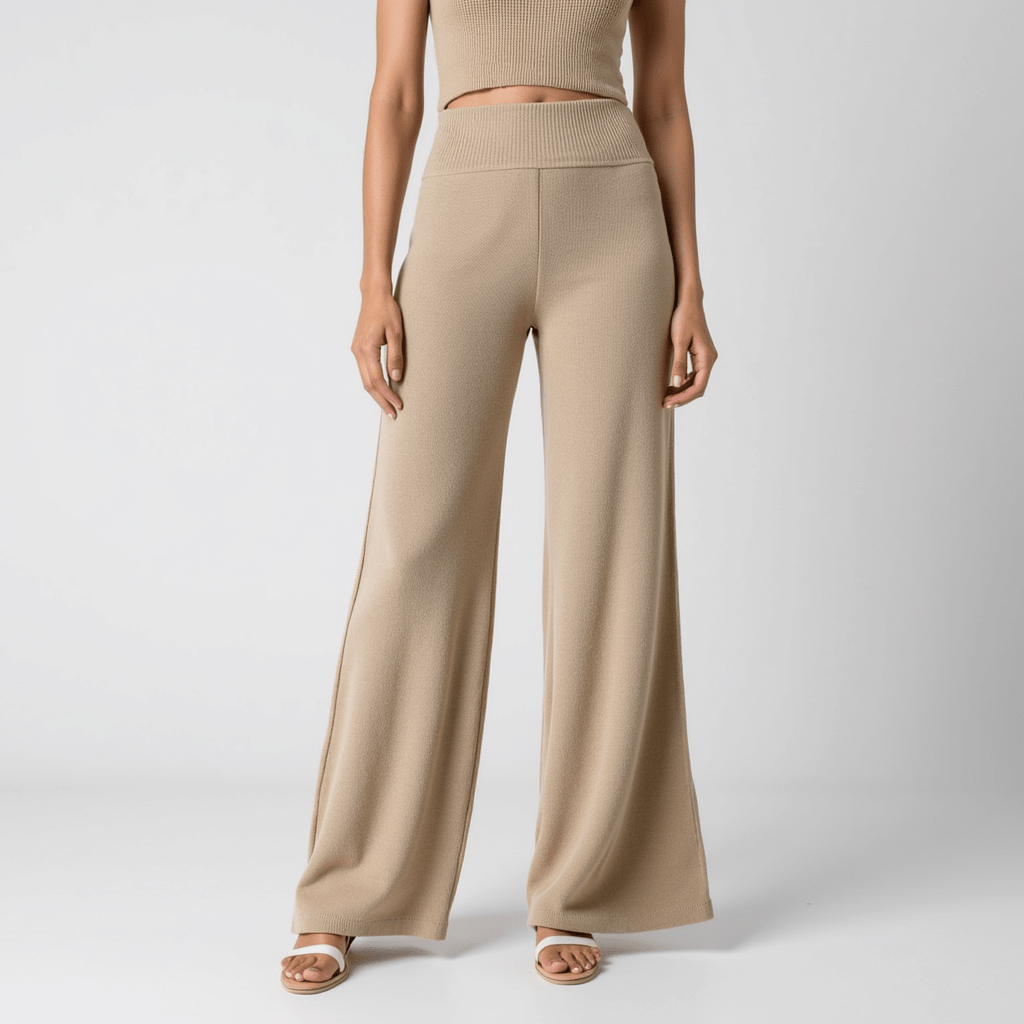 Women's Stylish Ribbed Knit Wide Leg Pants-Omni Prime Goods