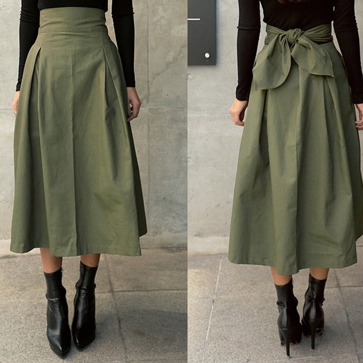 Women's Summer Midi Skirt with Pockets and Adjustable Tie Waist-Omni Prime Goods