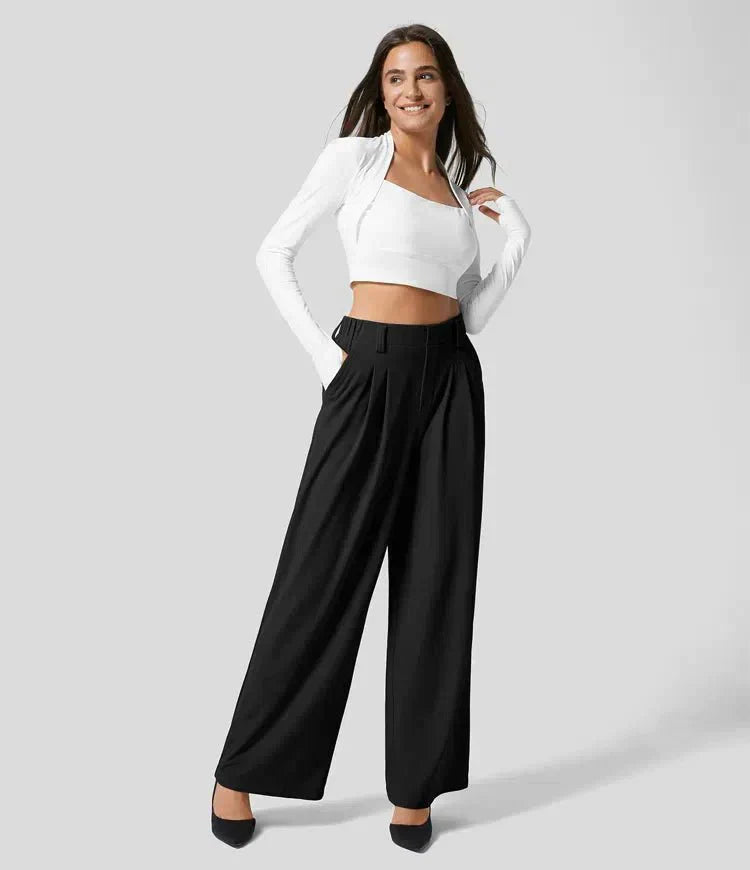 Women's Summer Straight Cut Trousers with Pockets-Omni Prime Goods