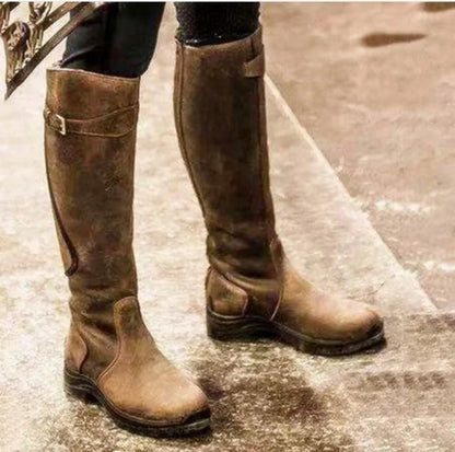 Women's Trendy Knee-High Boots with Buckle Strap-Omni Prime Goods