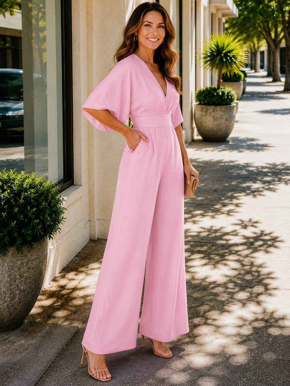 Women's V-Neck High Waist Flowy Jumpsuit-Omni Prime Goods