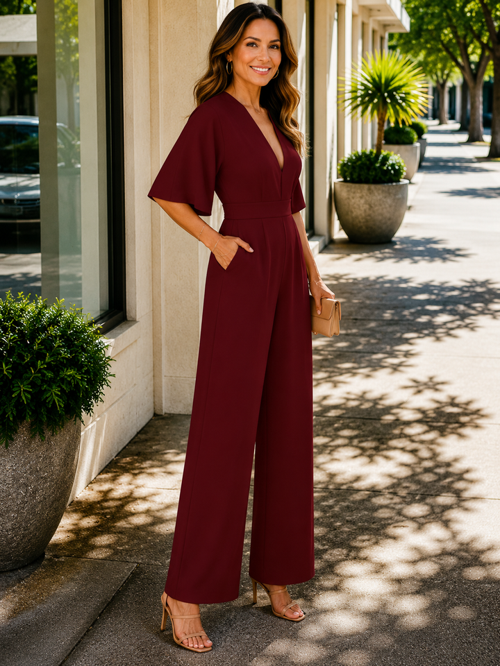 Women's V-Neck High Waist Flowy Jumpsuit-Omni Prime Goods