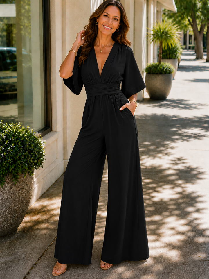 Women's V-Neck High Waist Flowy Jumpsuit-Omni Prime Goods
