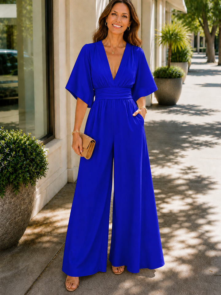 Women's V-Neck High Waist Flowy Jumpsuit-Omni Prime Goods