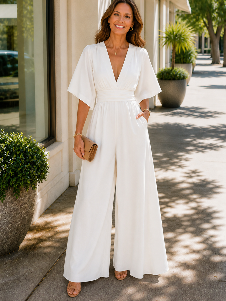 Women's V-Neck High Waist Flowy Jumpsuit-Omni Prime Goods