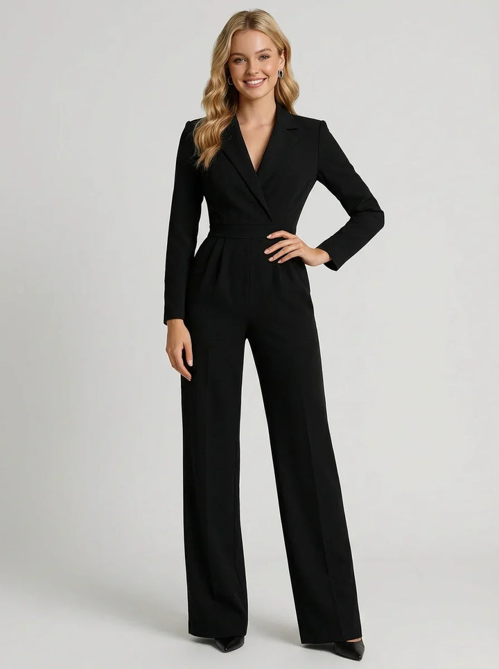 Women's V Neck Long Sleeve Wide Leg Jumpsuit-Omni Prime Goods