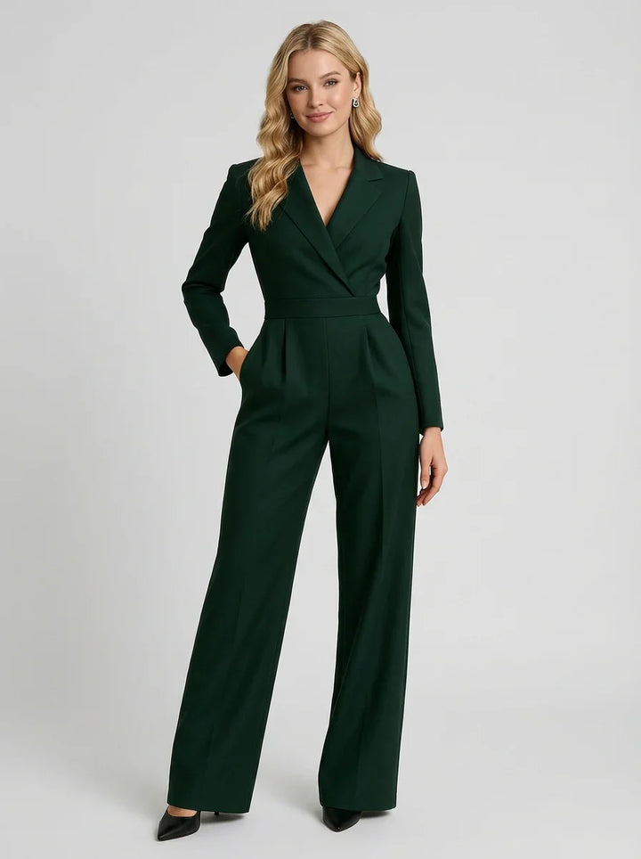 Women's V Neck Long Sleeve Wide Leg Jumpsuit-Omni Prime Goods