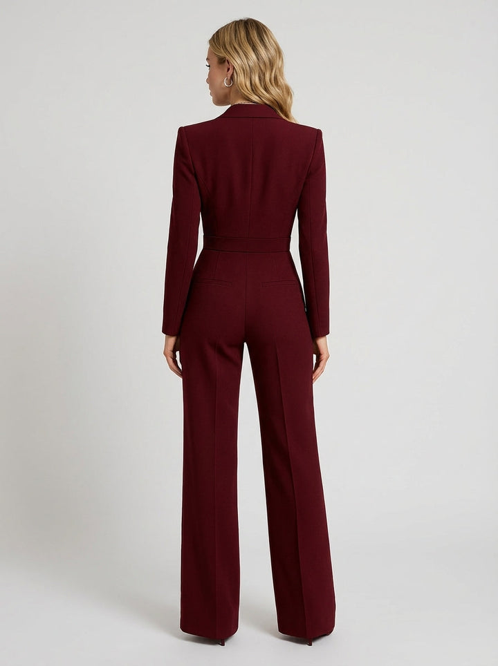 Women's V Neck Long Sleeve Wide Leg Jumpsuit-Omni Prime Goods