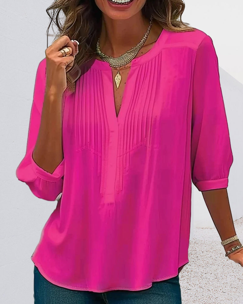Women's V Neck Pleated Minimalist Summer Top-Omni Prime Goods