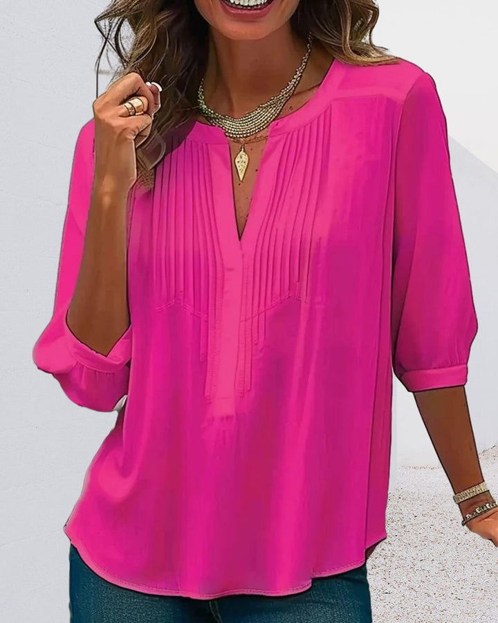 Women's V Neck Pleated Minimalist Summer Top-Omni Prime Goods