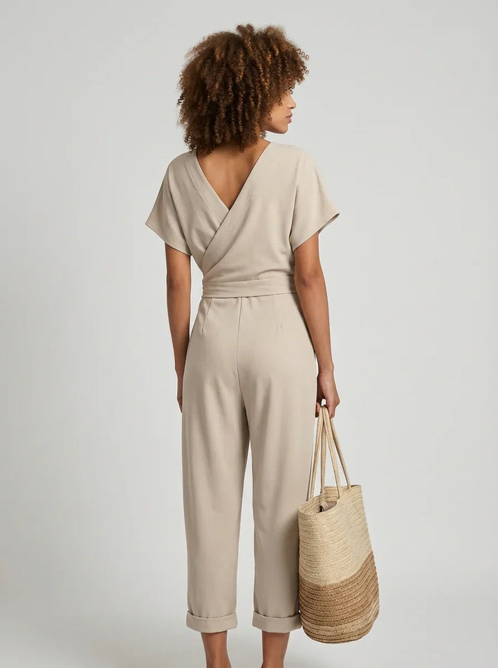 Women's V Neck Wrap Wide Leg Jumpsuit-Omni Prime Goods
