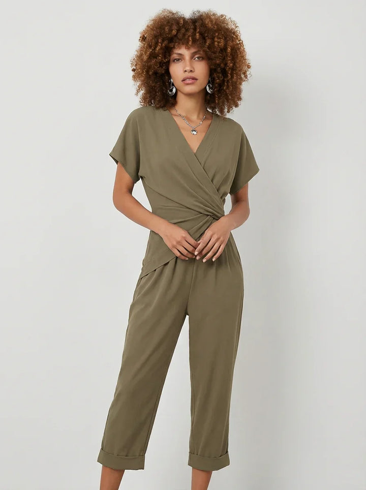 Women's V Neck Wrap Wide Leg Jumpsuit-Omni Prime Goods