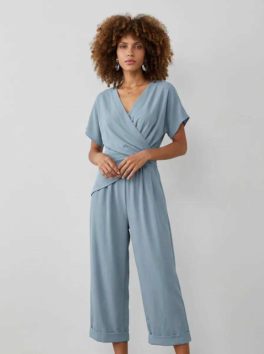 Women's V Neck Wrap Wide Leg Jumpsuit-Omni Prime Goods