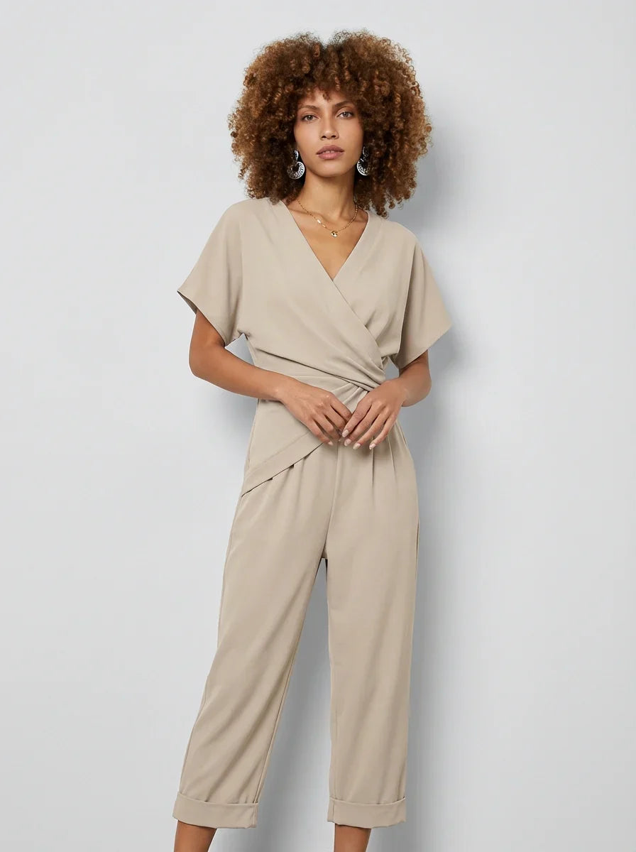 Women's V Neck Wrap Wide Leg Jumpsuit-Omni Prime Goods