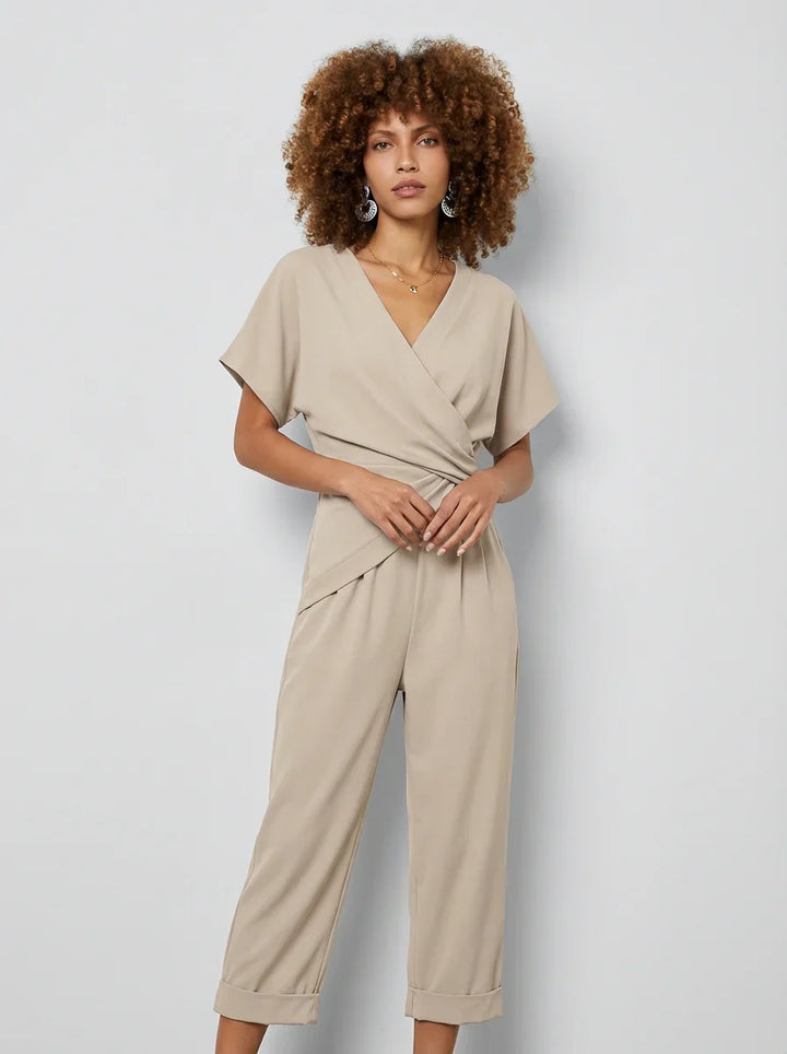 Women's V Neck Wrap Wide Leg Jumpsuit-Omni Prime Goods