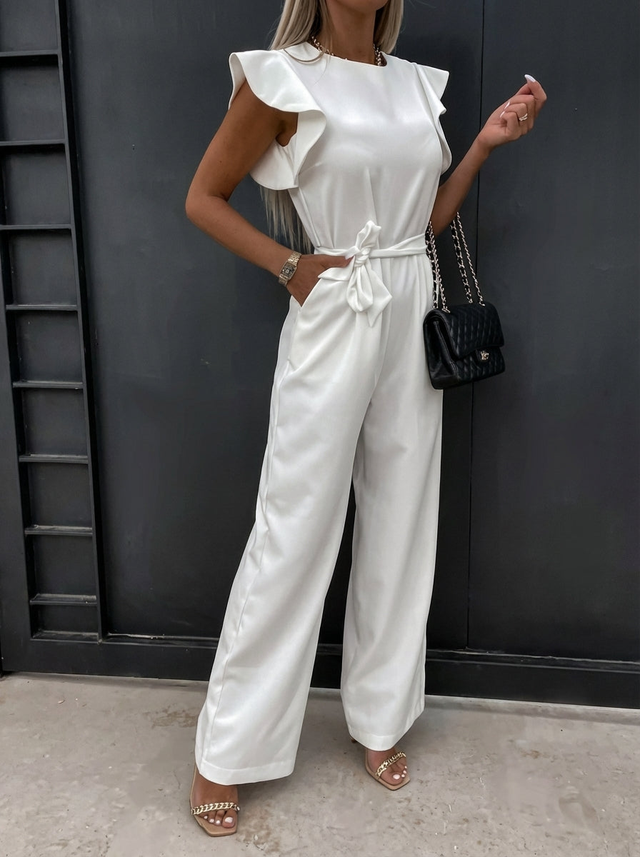 Women's Waist Tie Ruffled Sleeve Summer Jumpsuit-Omni Prime Goods