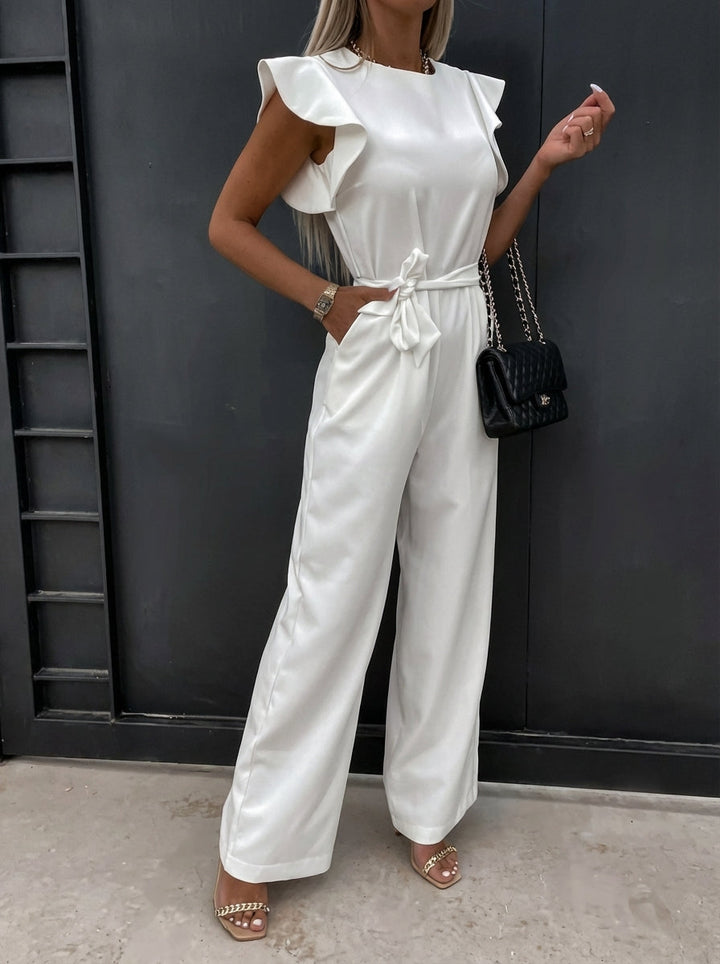 Women's Waist Tie Ruffled Sleeve Summer Jumpsuit-Omni Prime Goods